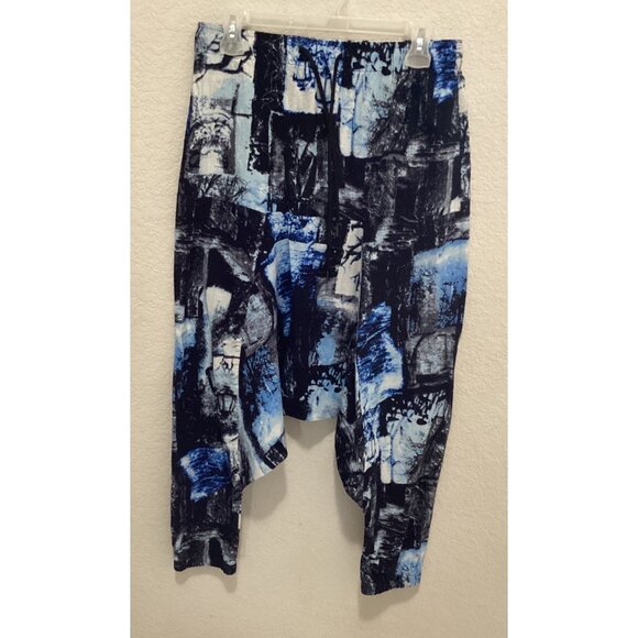 Abstract Print Drop Crotch Pants In Blue & Black Size M - Picture 1 of 4